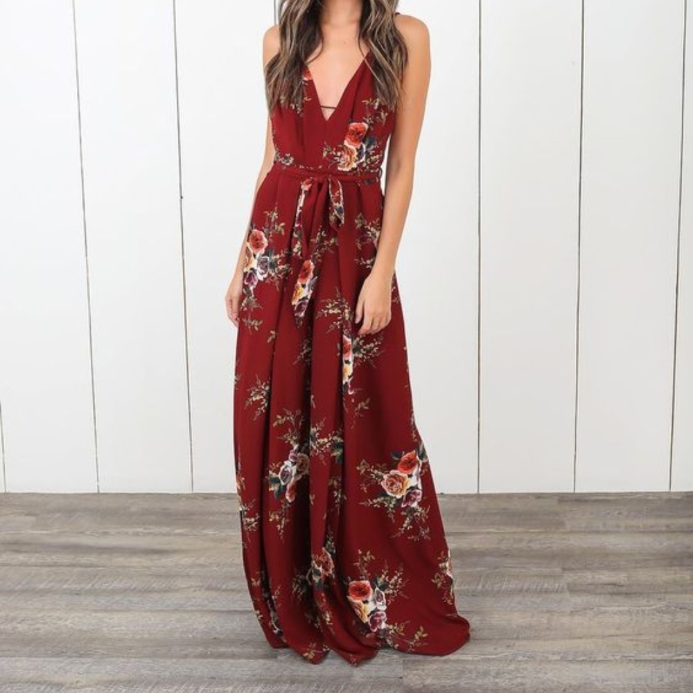 Floral Cabernet Jumpsuit